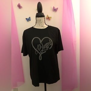 NEW LARGE “BLESSED” RHINESTONE INSPIRATIONAL WOMEN’S T-SHIRT